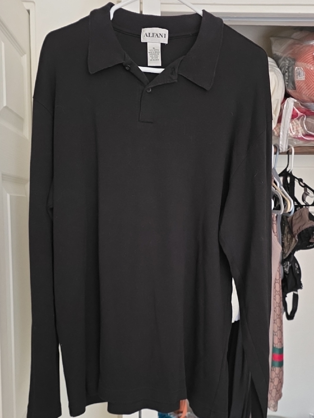 Alfani Black Long-Sleeve Polo Shirt - Classic Collared Style